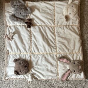 Pottery Barn Kids Plush Animal Baby Blanket in Cream and Tan